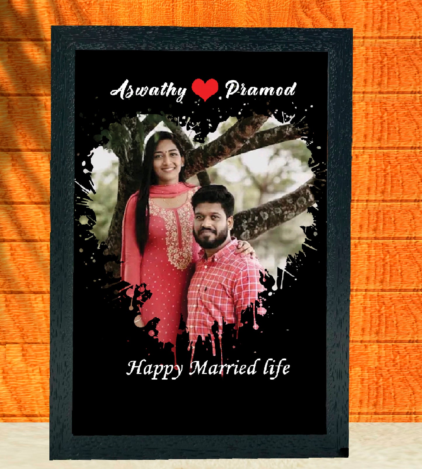 Black Theme Heart-Shaped Photo Frame with Wishes: