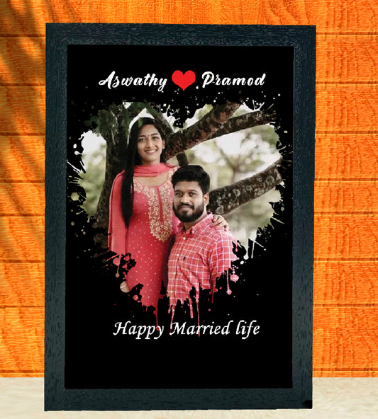 Black Theme Heart-Shaped Photo Frame with Wishes: