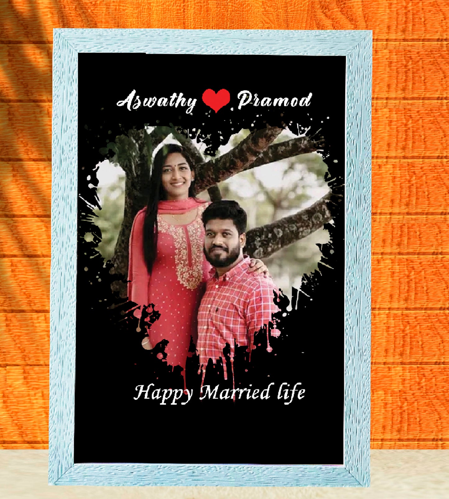 Black Theme Heart-Shaped Photo Frame with Wishes: