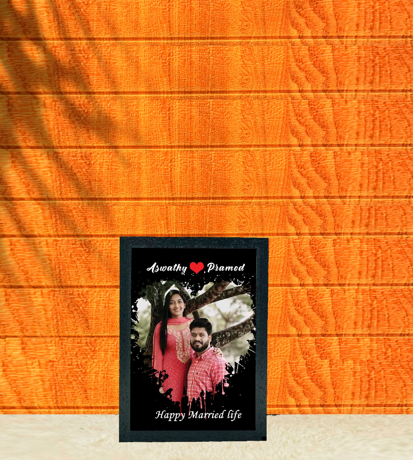 Black Theme Heart-Shaped Photo Frame with Wishes: