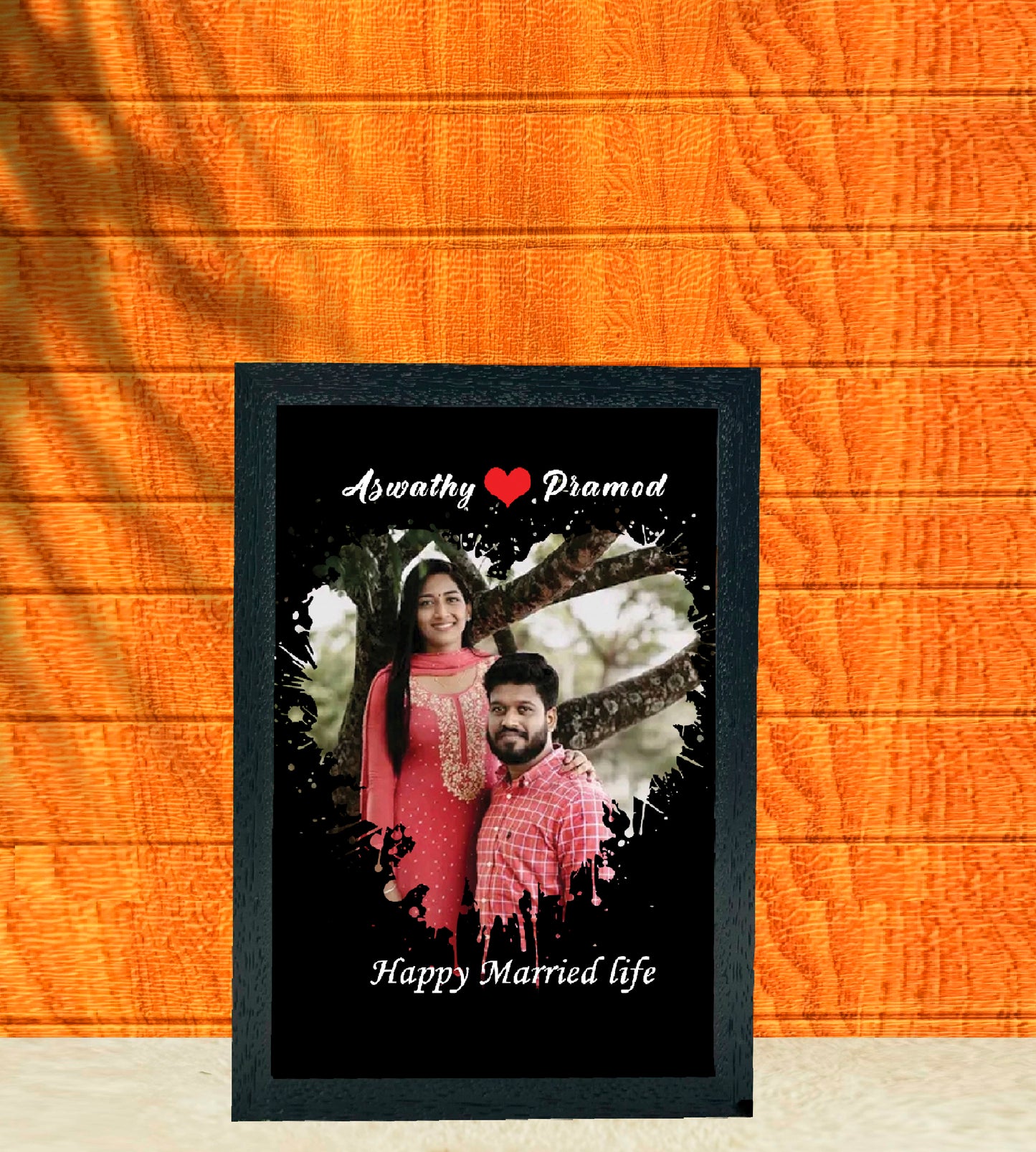 Black Theme Heart-Shaped Photo Frame with Wishes: