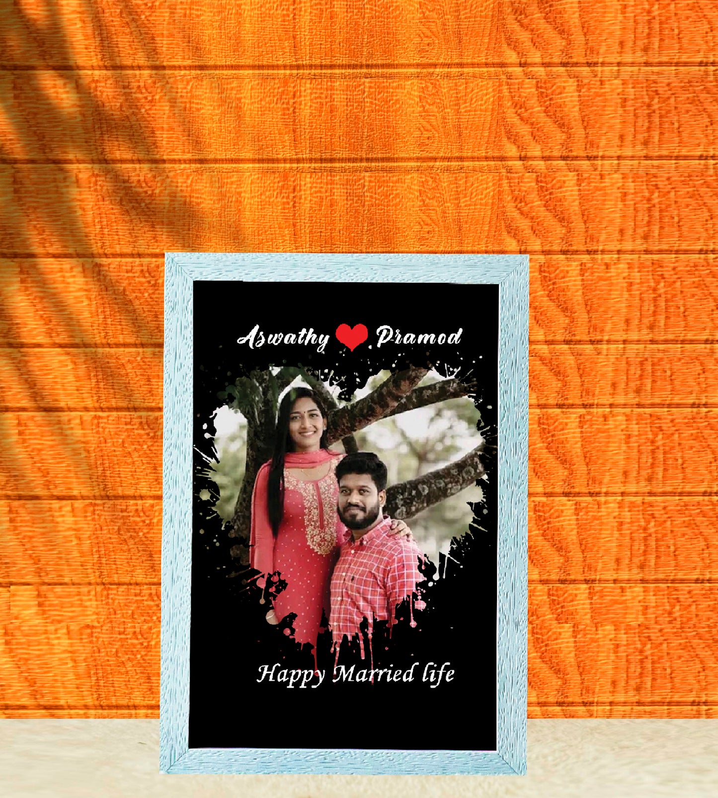 Black Theme Heart-Shaped Photo Frame with Wishes: